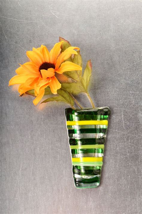 Green And Yellow Stripes Pocket Vase Magnetic Fused Glass Vase By Artdefleur On Etsy Pocket