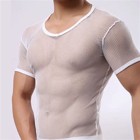 Mens Transparent Mesh T Shirts Sexy Man See Through O Neck Singlet Tops