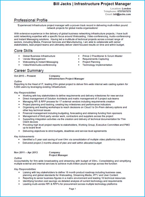 project manager cv  project management resume examples cv