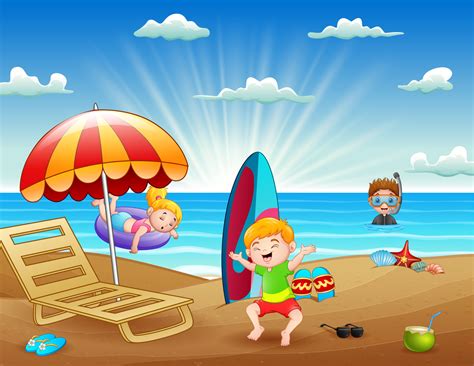 Summer Holiday With Children Having Fun At The Beach 6236321 Vector Art