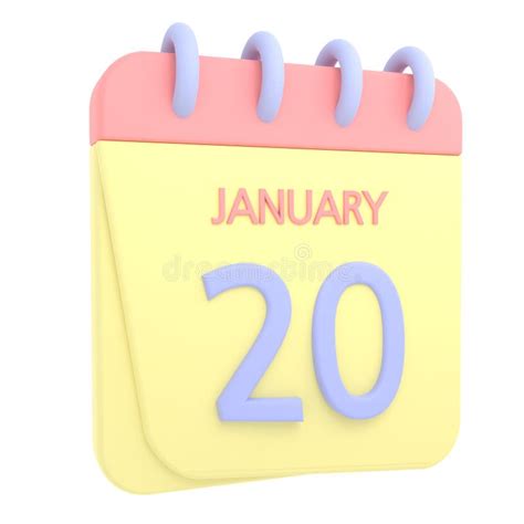 20th January 3d Calendar Icon Stock Illustration Illustration Of
