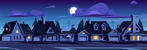 Suburb Houses At Night Dark Suburban Street 13194400 Vector Art At