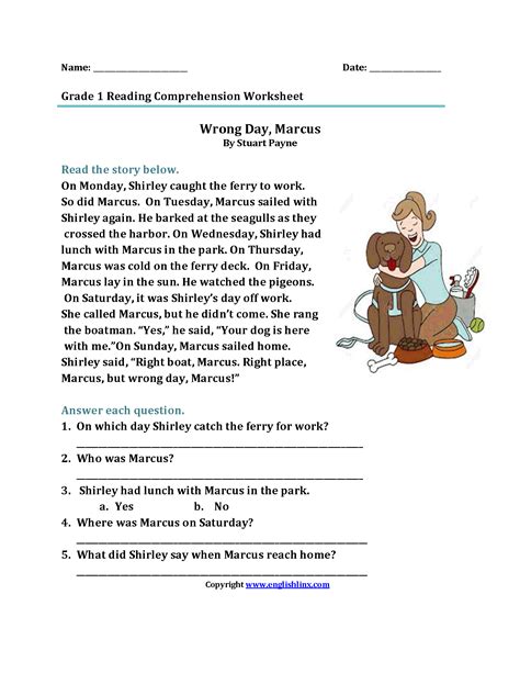 Wrong Day Marcus First Grade Reading Worksheets Reading Comprehension