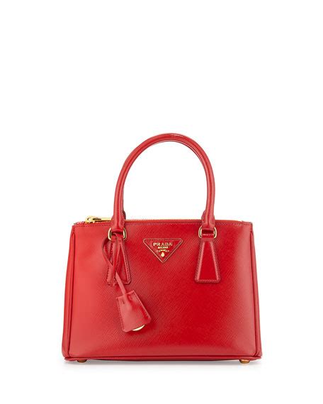 Prada Saffiano Vernice Mini Double Zip Tote Bag Red Rosso