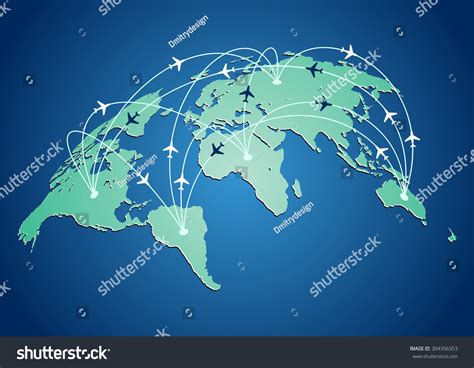 World Map Flight Routes Airplanes Vector Stock Vector 304356353