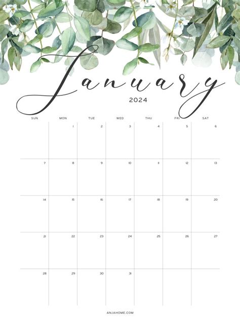 Cute January 2024 Calendars To Print Aesthetic Designed Anja Home Free