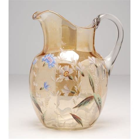 Moser Amber Glass Pitcher With Cornflowers Moser Glass Glassware Display Antique Pitcher