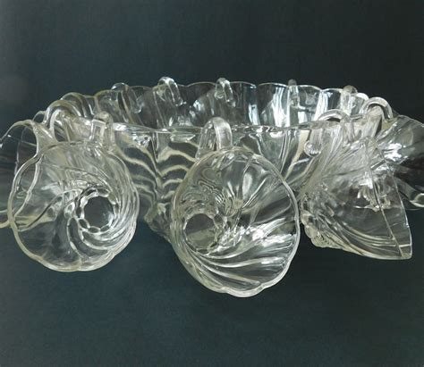 Vintage Hazel Atlas Swirl Punch Bowl Set Clear Glass Punch Etsy