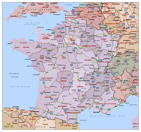 Political And Administrative Map Of France With Highways