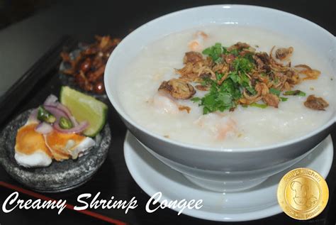100 gr mixed frozen seafood, 100 gr beras, cuci bersih, 1 ruas jahe segar, cincang halus, kaldu sapi bubuk, lada bubuk & garam, sedikit minyak untuk menumis, minyak wijen, bawang goreng. PATYSKITCHEN: CREAMY SHRIMP CONGEE/BUBUR LEMAK UDANG