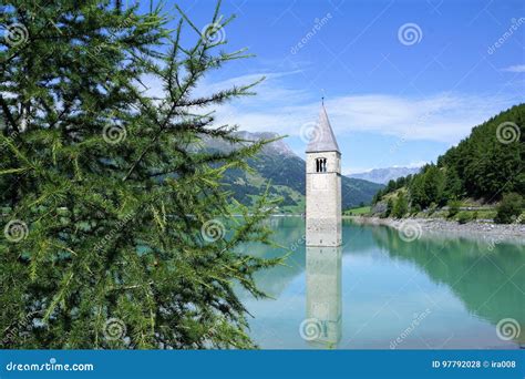 Church At Reschensee Lago Di Resia In North Italy Stock Photo Image