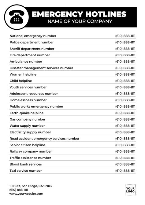 Emergency Hotlines Vertical List To Edit Online Phone Numbers List