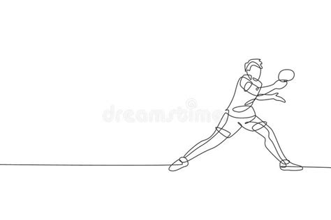 One Continuous Line Drawing Of Young Sporty Man Table Tennis Player