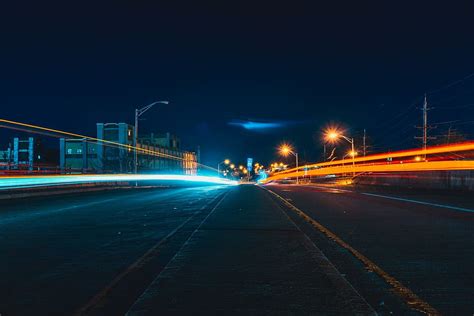 Time Lapse Photography Road Night Buildings Lights Long Exposure