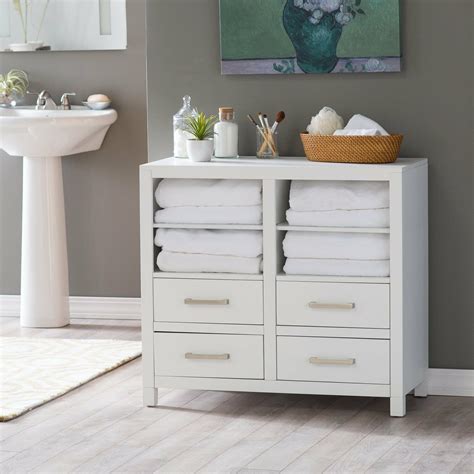 Classic White Freestanding Bathroom Storage Cabinet For Linens