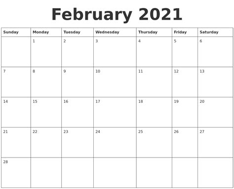 ☼ printable calendar 2021 pdf: February 2021 Blank Calendar Template