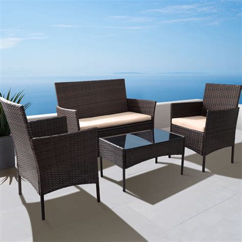 Walnew 4 Pieces Outdoor Patio Furniture Sets Rattan Chair Wicker Set