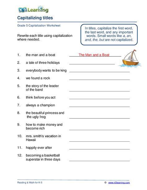Grade 5 capitalize titles a