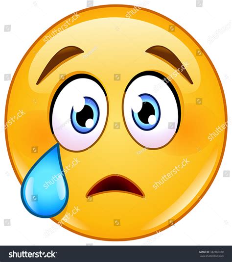 Crying Face Emoticon With Tear Stock Vector Illustration 347866430