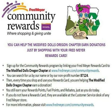 You must scan, redeem points and pay with your fred meyer rewards® world mastercard® in order to receive the fuel discount. Have you linked your Fred Meyer's Rewards Card to The Modified Dolls Oregon Chapter yet? Just ...