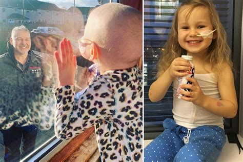 cancer stricken girl 4 kisses her dad through the window as she self isolates to protect