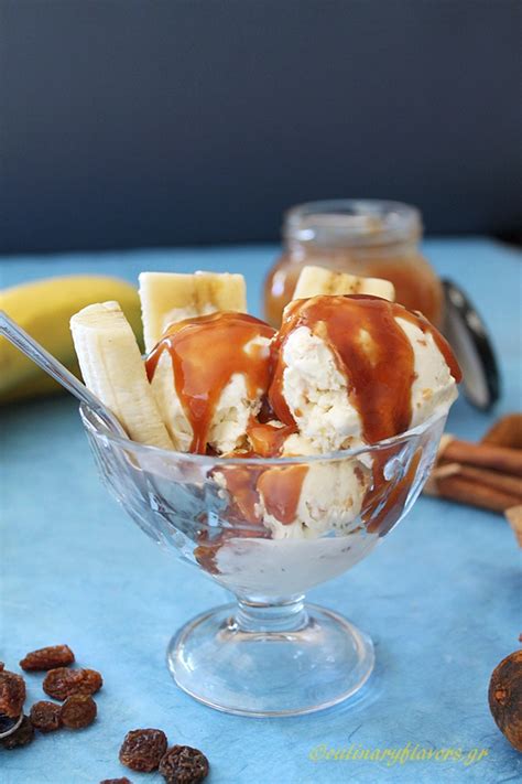 Vanilla Almond Ice Cream Topped With Caramel Sauce Culinary Flavors