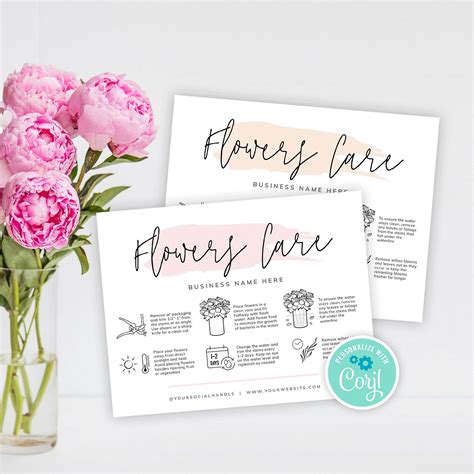 Flowers Care Card Template Editable Bouquet Care Guide Etsy