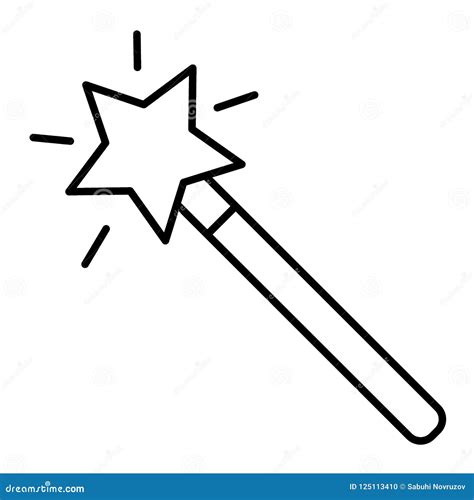 Magic Wand With Star Thin Line Icon Magician Wand Vector Illustration