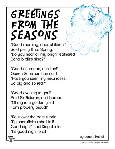 Greetings From The Seasons Childrens Poetry Woo Jr Kids Activities