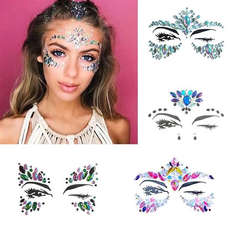 3d Crystal Festival Party Face Sticker Acrylic Rhinestone Face And Eye