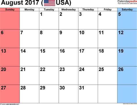August 2017 Calendar Templates For Word Excel And Pdf