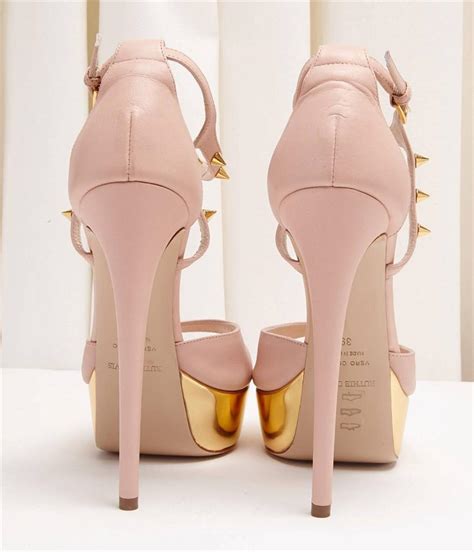 RUTHIE DAVIS Nude Pink Leather Stud Ankle Strap Gold Platform High Heel