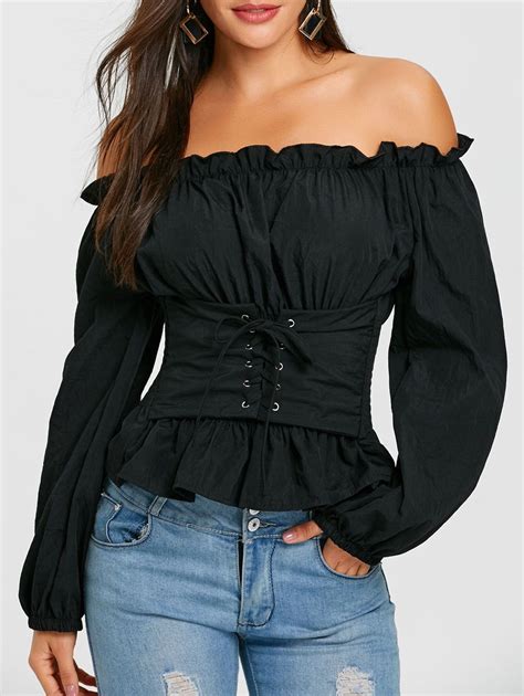 off the shoulder lace up smocked blouse fall fashion coats fashion tops blouse fashion tops