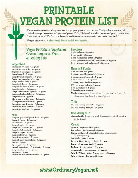 Free Downloadable Vegan Protein List For Health And Wellness Ordinary