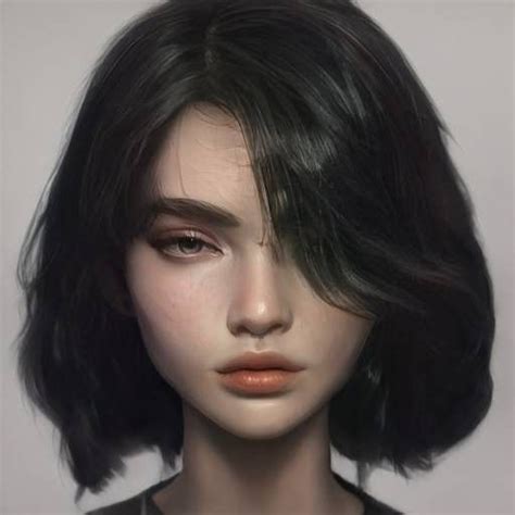 A Close Up Of A Mannequins Head With Dark Hair And Orange Lips