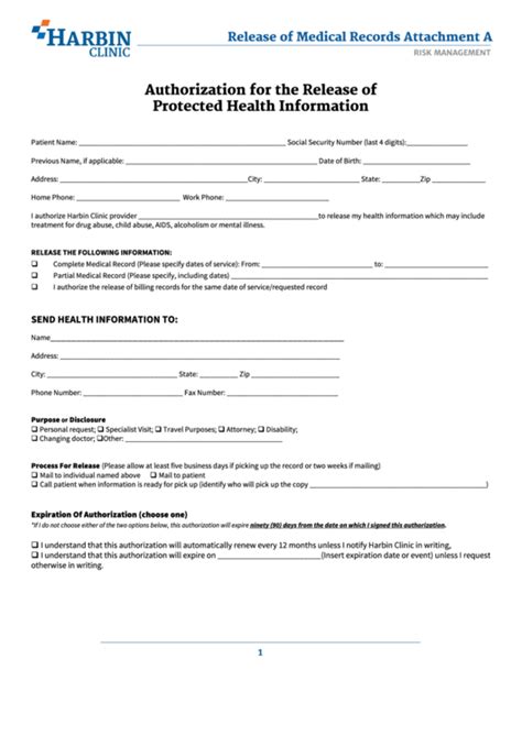Authorization For The Release Of Protected Health Information Form