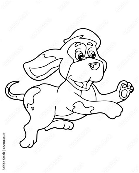 Cartoon Scene With A Dog Jumping And Running Vector Coloring Page