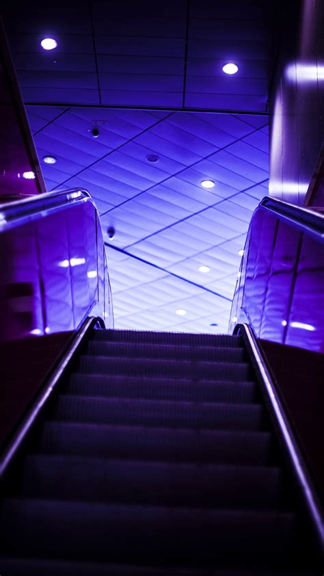 Download Wallpaper 1350x2400 Escalator Stairs Lights Purple Iphone 8