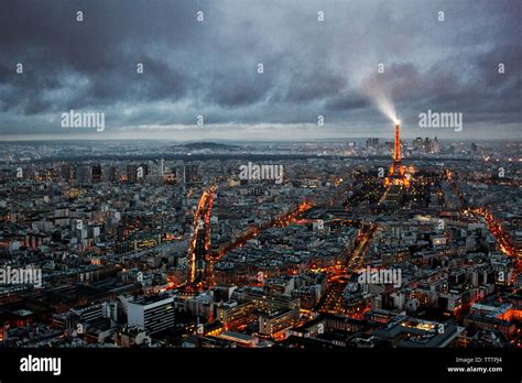 Aerial View Of Cityscape With Illuminated Eiffel Tower Stock Photo Alamy