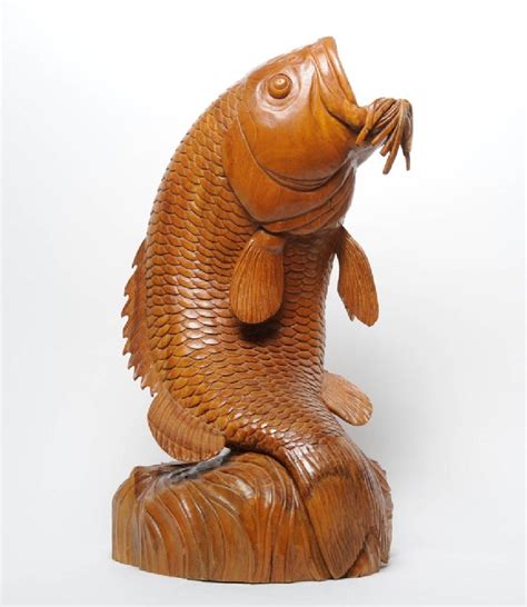 Large Mid Century Wooden Koi Fish Carved Statue Human Anatomy Art Car