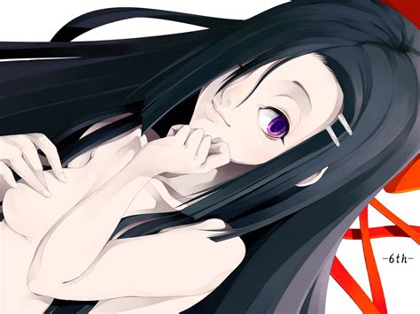 Kasugano Tsubaki Mirai Nikki Tagme Black Hair Long Hair Nude Purple Eyes Image View