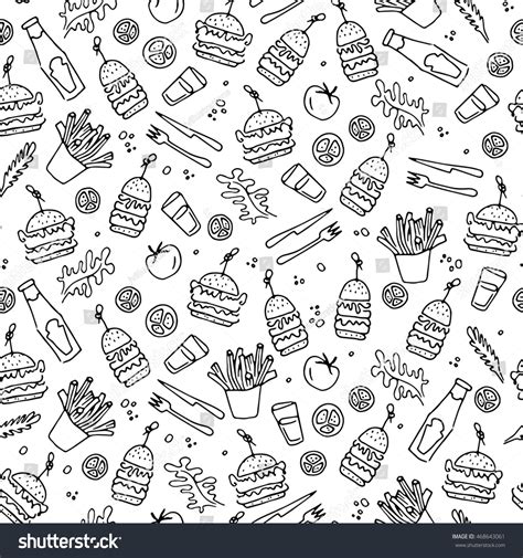 Burger French Fries Seamless Food Pattern Stock Vector Royalty Free