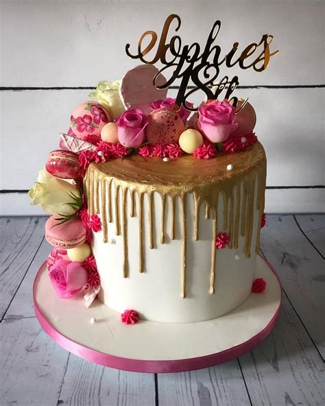 Simple yet elegant, this striking cake can be made in any color scheme. Gold drip with pink 18th birthday cake - cake by - CakesDecor