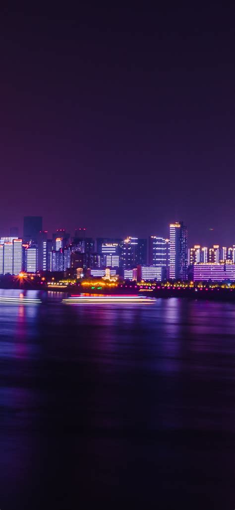 Wallpaper Wuhan Night Lights City Buildings Yangtze River China