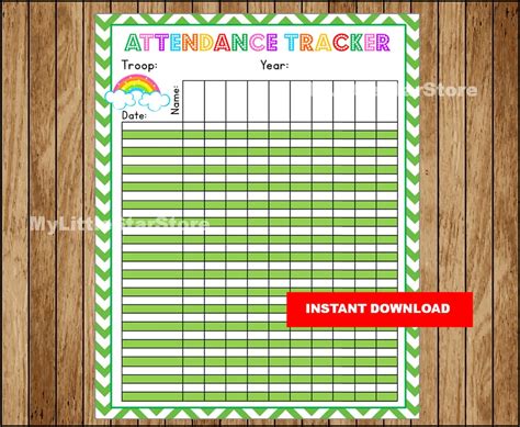 girl scout attendance sheet printable girl scout attendance tracker instant download etsy