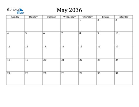 May 2036 Calendar Pdf Word Excel