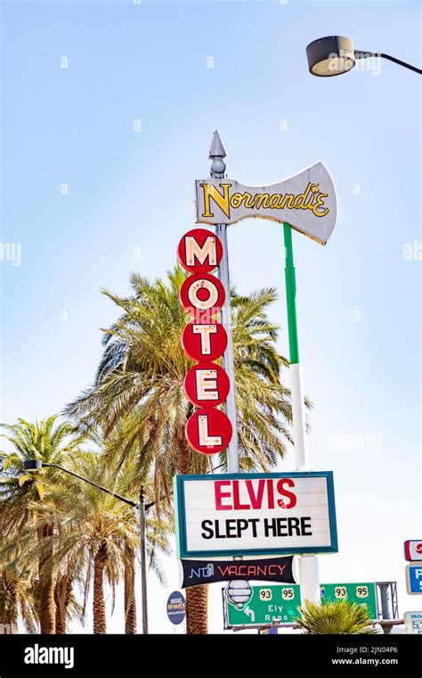 Las Vegas Usa May 24 2022 Old Motel Normandic Sign With Info Elvis Slept Here Near Fremont