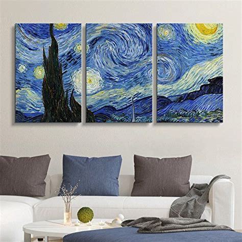 3 Panel Starry Night Vincent Van Gogh X 3 Panels In 2020 Canvas Wall