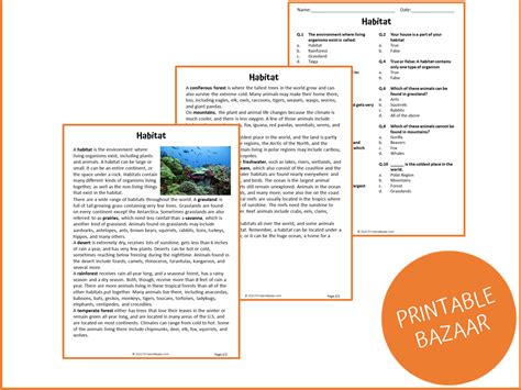 Habitat Reading Comprehension Passage And Questions Pdf Teaching