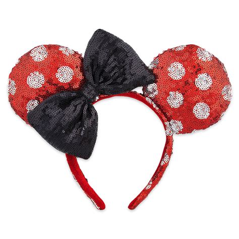 Disney Ears Headband Minnie Mouse Polka Dots With Black Bow Sequined
